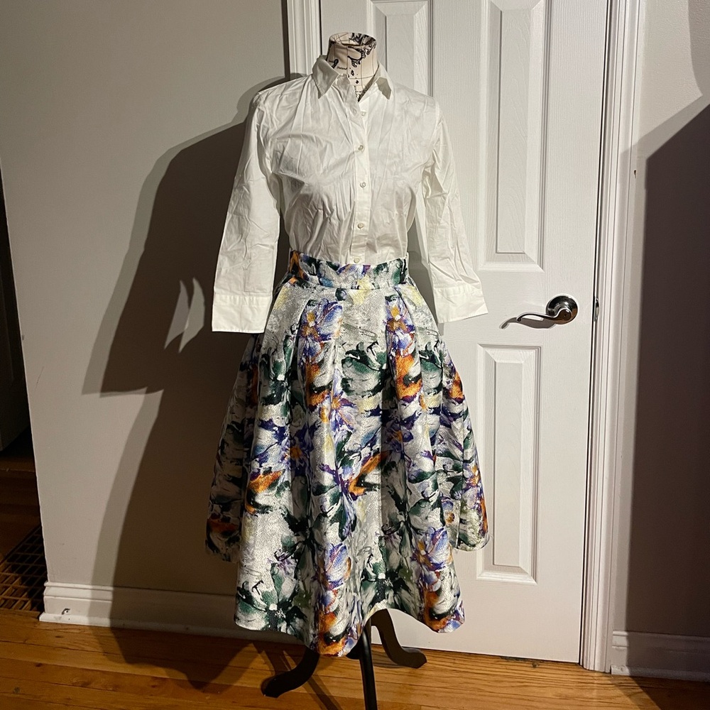 H&M Floral Pleated Puff Vintage Retro Rockabilly Pinup Multi-colorful High rise